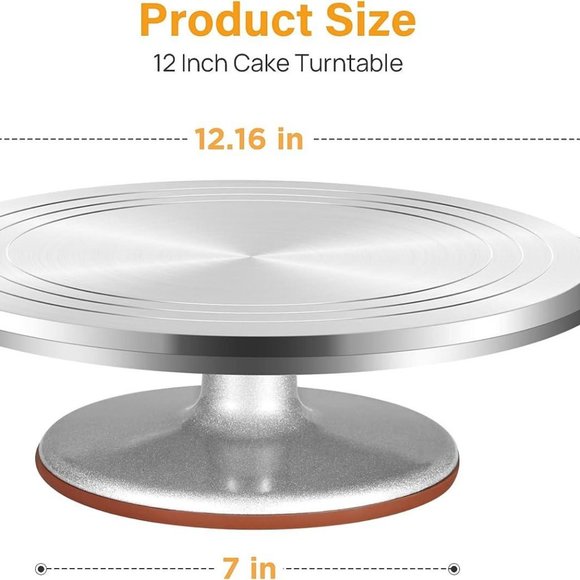 Rotating Cake Turntable 12'' Alloy Revolving Cake Stand with Non-Slipping - Picture 2 of 12
